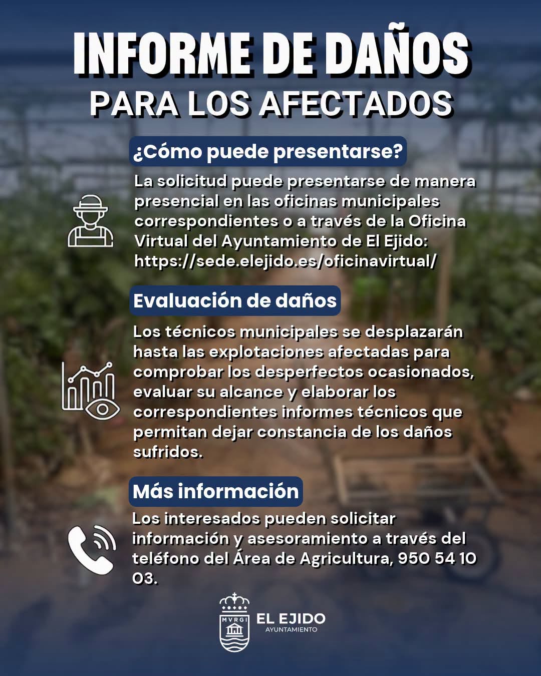 El Ayuntamiento recomienda a los agricultores afectados por las lluvias solicitar el informe de daños